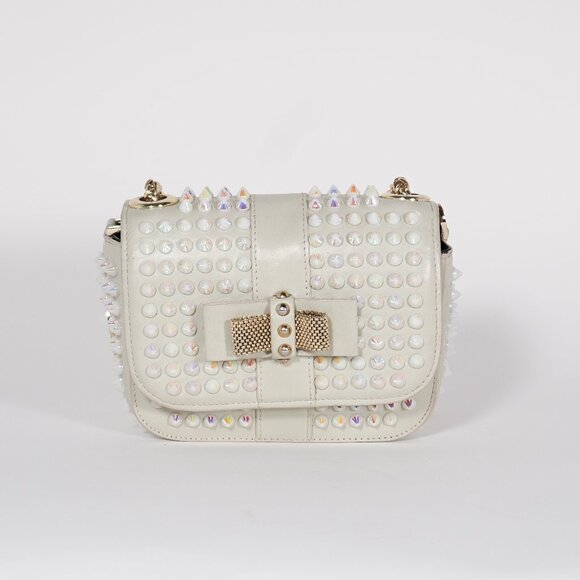 Christian Louboutin Studded Bow Neutral Leather Mini Crossbody Bag - Picture 1 of 12